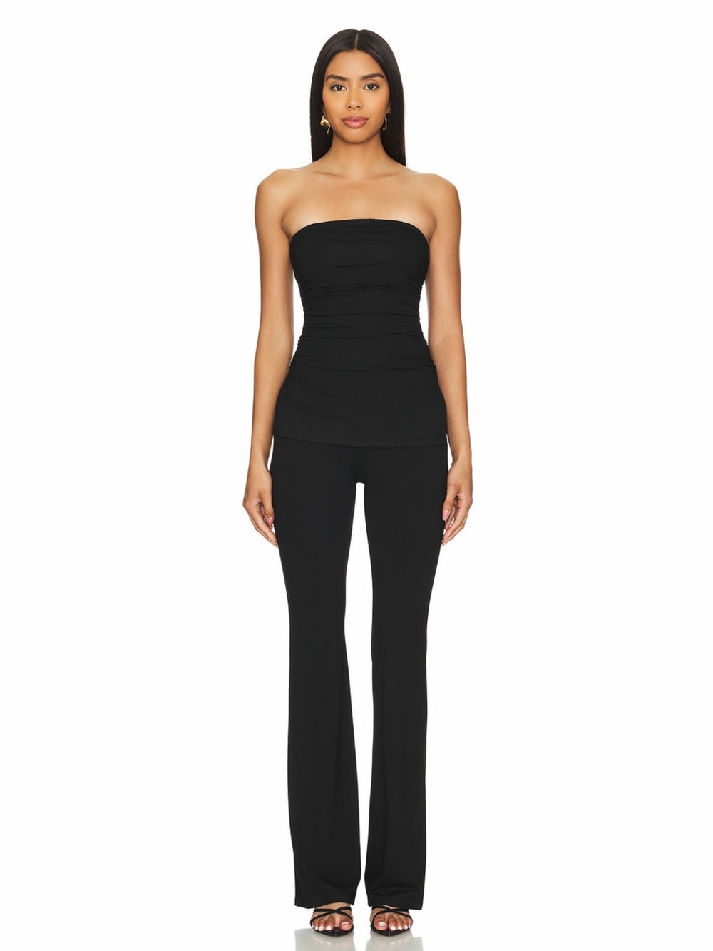 Superdown Revolve Annalise Black 2 Piece Ruched Strapless Pant Set Size M NWT